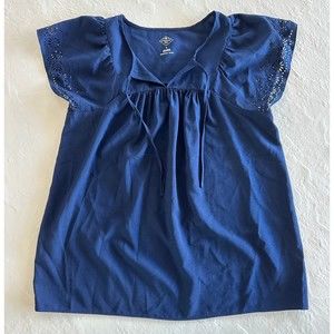 St John’s Bay Women Navy Blue Tie Blouse